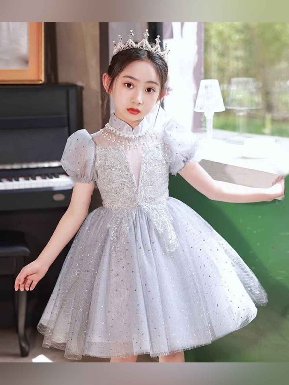 Sparkling Silver Tulle Princess Dress 8-10T